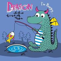 draak visvangst in de meer grappig dier tekenfilm vector