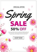 lente verkoop poster banner met bloeiende bloemen achtergrond sjabloon. ontwerp voor reclame, voucher, flyers, brochure, dekkingskorting. vector