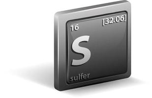 sulfer scheikundig element. chemisch symbool met atoomnummer en atoommassa. vector