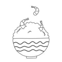 illustratie van rijst- kom met garnalen vector illustratie geïsoleerd Aan wit achtergrond