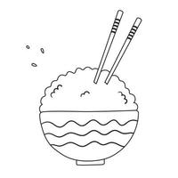 traditioneel Aziatisch kom van rijst- met eetstokjes. tekening vlak vector illustratie geïsoleerd Aan wit achtergrond.