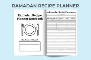 Ramadan speciaal recept ontwerper en voedsel tracker interieur vector. recept notitieboekje sjabloon ontwerp voor moslim festival. Ramadan speciaal menu ontwerper logboek. log boek interieur vector. vector