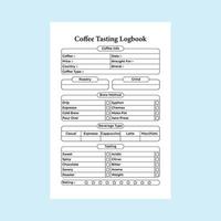 koffie informatie log boek interieur. koffie smaak en drank type tracker sjabloon. logboek interieur. koffie proeverij informatie en brouwen methode notitieboekje interieur. vector