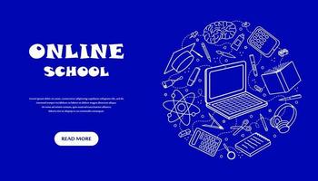 kleurrijk banier voor online school. afstand onderwijs ronde concept. vector