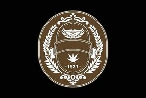 wijnoogst retro ronde gouden Vleugels met hennep marihuana blad voor cbd hennep olie insigne embleem etiket logo ontwerp vector