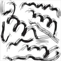zwarte verf penseelstreken vector patroon. hand getekend gebogen en golvende lijnen met grunge cirkels. borstel krabbelt decoratieve textuur. rommelige doodles, gewaagde ronde lijnen illustratie.