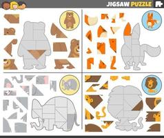 decoupeerzaag puzzel spellen reeks met grappig tekenfilm dieren vector