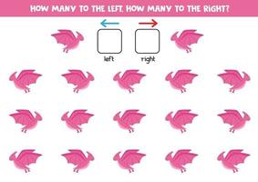 links of rechts met schattige roze pterodactyl. logisch werkblad voor kleuters. vector