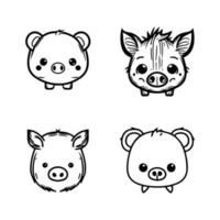krijgen klaar naar piepen. deze aanbiddelijk verzameling reeks Kenmerken schattig kawaii varken hoofden in hand- getrokken lijn kunst illustratie. perfect voor varken geliefden vector