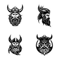 onderzoeken de woest en onverschrokken geest van oude Scandinavië met deze viking hoofd logo silhouet verzameling set, hand- getrokken voor een uniek tintje vector