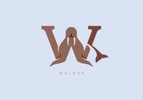 walrus w monogram, vector logo