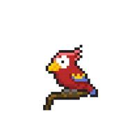 schattig rood papegaai in pixel kunst stijl vector
