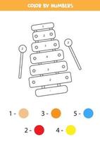 kleur cartoon speelgoed xylofoon op nummer. educatief werkblad. vector
