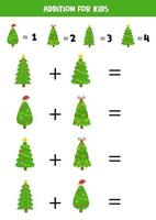 toevoeging met kerstbomen. wiskundig spel voor kinderen. vector
