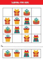 Sudoku-puzzelspel voor kinderen. set kerstcadeautjes. vector