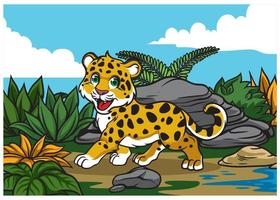 jong luipaard in de oerwoud vector
