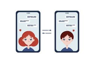 virtuele liefde, online dating vlakke afbeelding. paar, liefde, dating, virtuele liefde, vriendschap platte vectorillustratie vector