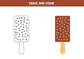 traceer en kleur chocolade-ijs. werkblad voor kinderen. vector