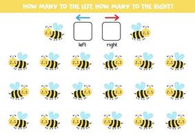 links of rechts met schattige bij. logisch werkblad voor kleuters. vector