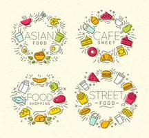 voedsel vlak monogram in retro stijl tekening met bruin lijnen Aan beige achtergrond vector