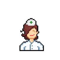 vrouw verpleegster met glimlach gezicht in pixel kunst stijl vector