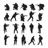 reeks gewapend soldaten silhouet vector illustratie.