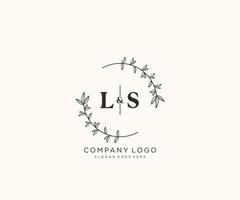 eerste ls brieven mooi bloemen vrouwelijk bewerkbare premade monoline logo geschikt voor spa salon huid haar- schoonheid winkel en kunstmatig bedrijf. vector