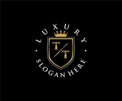 eerste tt brief Koninklijk luxe logo sjabloon in vector kunst voor restaurant, royalty, boetiek, cafe, hotel, heraldisch, sieraden, mode en andere vector illustratie.