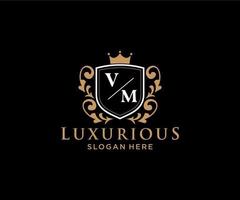 eerste vm brief Koninklijk luxe logo sjabloon in vector kunst voor restaurant, royalty, boetiek, cafe, hotel, heraldisch, sieraden, mode en andere vector illustratie.