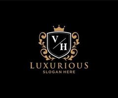 eerste vh brief Koninklijk luxe logo sjabloon in vector kunst voor restaurant, royalty, boetiek, cafe, hotel, heraldisch, sieraden, mode en andere vector illustratie.