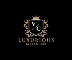 eerste vc brief Koninklijk luxe logo sjabloon in vector kunst voor restaurant, royalty, boetiek, cafe, hotel, heraldisch, sieraden, mode en andere vector illustratie.