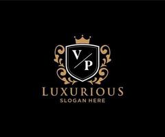 eerste vp brief Koninklijk luxe logo sjabloon in vector kunst voor restaurant, royalty, boetiek, cafe, hotel, heraldisch, sieraden, mode en andere vector illustratie.