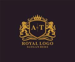 eerste Bij brief leeuw Koninklijk luxe logo sjabloon in vector kunst voor restaurant, royalty, boetiek, cafe, hotel, heraldisch, sieraden, mode en andere vector illustratie.