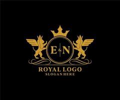 eerste nl brief leeuw Koninklijk luxe heraldisch, wapen logo sjabloon in vector kunst voor restaurant, royalty, boetiek, cafe, hotel, heraldisch, sieraden, mode en andere vector illustratie.