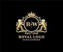 eerste bw brief leeuw Koninklijk luxe logo sjabloon in vector kunst voor restaurant, royalty, boetiek, cafe, hotel, heraldisch, sieraden, mode en andere vector illustratie.