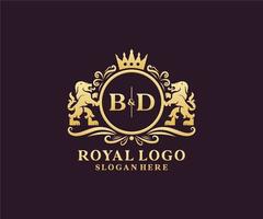 eerste bd brief leeuw Koninklijk luxe logo sjabloon in vector kunst voor restaurant, royalty, boetiek, cafe, hotel, heraldisch, sieraden, mode en andere vector illustratie.
