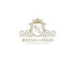 eerste gl brief luxueus merk logo sjabloon, voor restaurant, royalty, boetiek, cafe, hotel, heraldisch, sieraden, mode en andere vector illustratie.