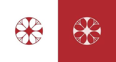 elegant abstract kruis, roze bloem, letter e-logo vector