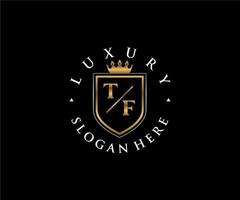 eerste tf brief Koninklijk luxe logo sjabloon in vector kunst voor restaurant, royalty, boetiek, cafe, hotel, heraldisch, sieraden, mode en andere vector illustratie.