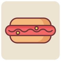 gevulde kleur schets icoon voor hotdog tussendoortje. vector