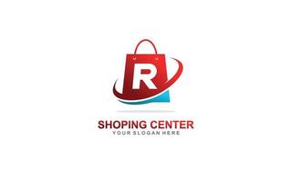 r boodschappen doen zak logo ontwerp inspiratie. vector brief sjabloon ontwerp voor merk.