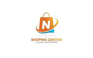 n boodschappen doen zak logo ontwerp inspiratie. vector brief sjabloon ontwerp voor merk.