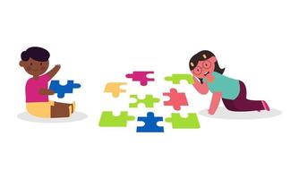 gelukkig schattig weinig kinderen Speel decoupeerzaag puzzel illustratie vector