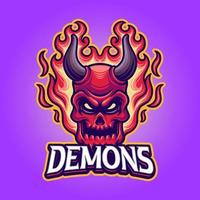 demon hoofd met vlam mascotte logo sjabloon vector