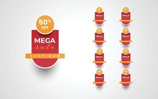 reeks mega uitverkoop korting label etiket speciaal aanbod 10 naar 50 procent illustratie sjabloon ontwerp vector