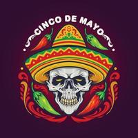 cinco de mayo mexicaanse schedel met hoed vector