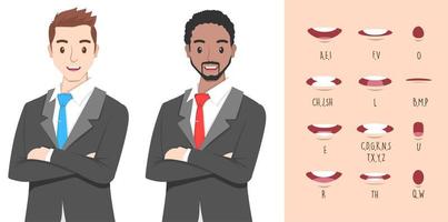 zakenman karakter. lip synchroniseren verzameling voor animatie. mannetje mond animatie. foneem mond grafiek. alfabet uitspraak. vector illustratie.