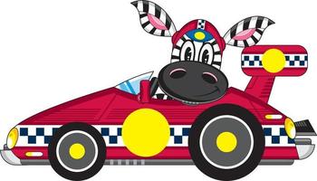 schattig tekenfilm zebra racing bestuurder in sport- auto vector