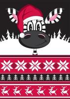 tekenfilm de kerstman claus Kerstmis zebra met sneeuwvlokken en rendier vector