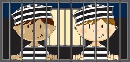 tekenfilm gevangenen vervelend klassiek gestreept gevangenis uniform in gevangenis cel vector